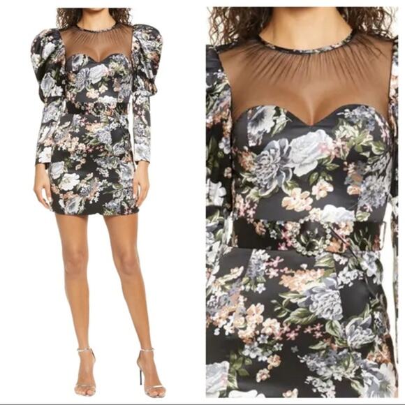 Lavish Alice Floral Illusion Yoke Puff Sleeve Cocktail Dress Size 8 NWT - Picture 1 of 10